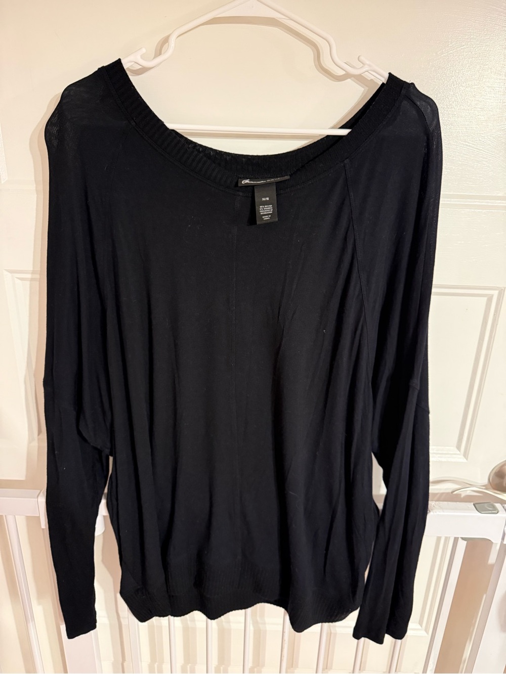 Lane Bryant Black Long Sleeve Boatneck Top